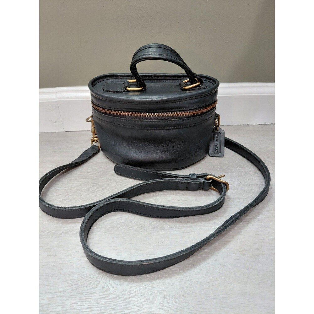 Vintage Coach Navy Blue Leather Trail Bag  Brass Hardware Detachable Strap USA
